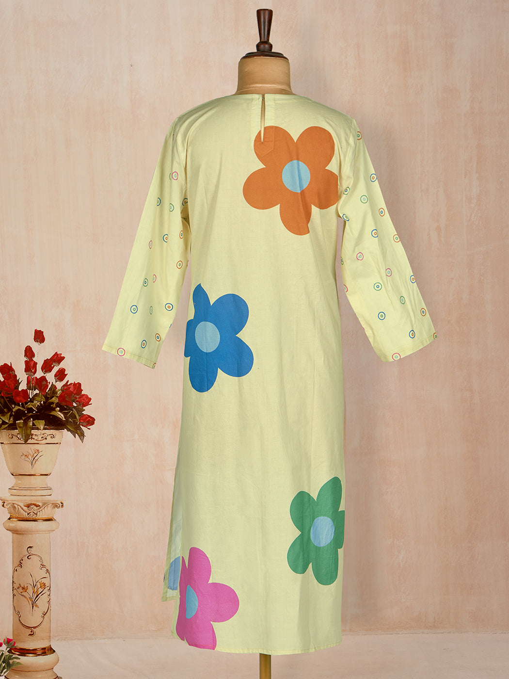 Elegant Yellow Cotton Kurti with Detailed Handwork