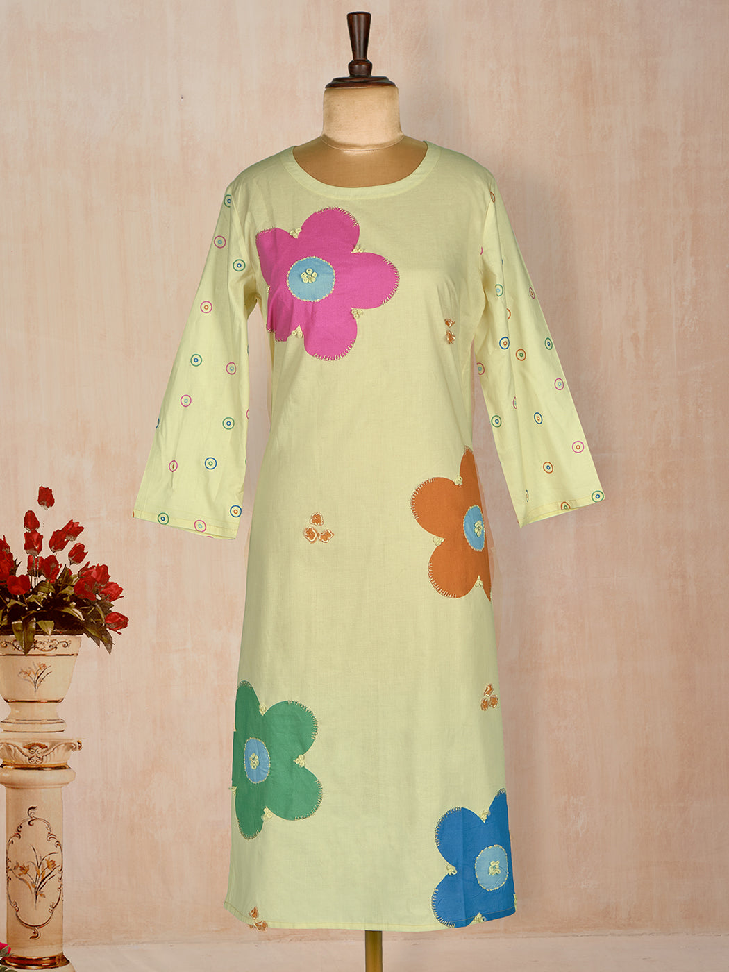 Elegant Yellow Cotton Kurti with Detailed Handwork