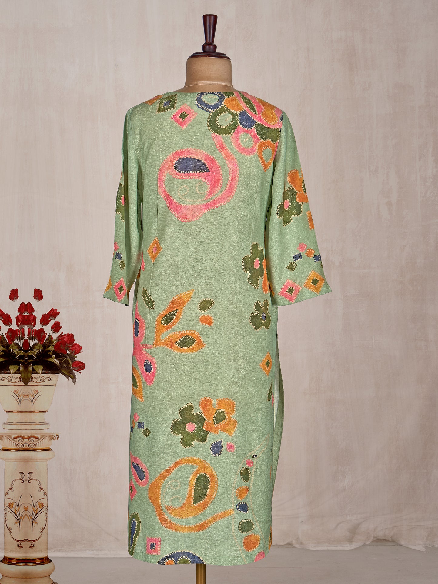 Graceful Charm: Elegant Light Green Pure Base Fancy Kurti