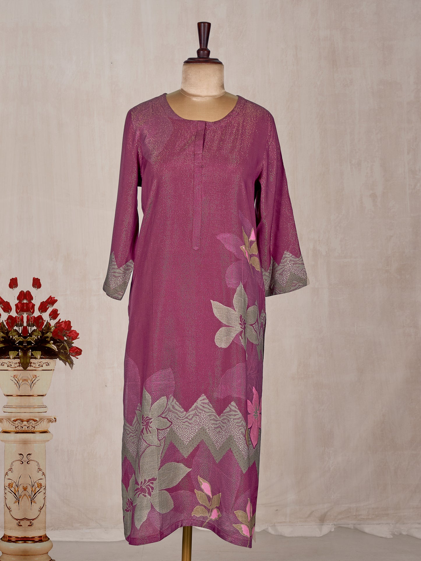 Elegant Wine Pure Base Kurti with Soft Flowing Fabric and Exquisite Finish