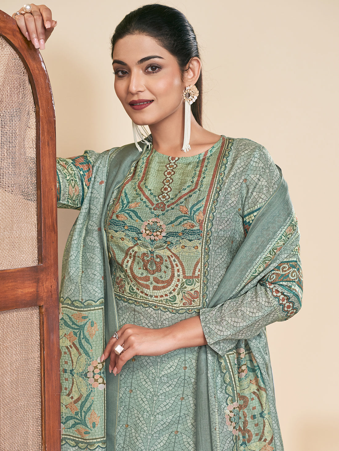 MOSAIC RAMA Pure Muslin Unstitched Set With Fancy Handwork