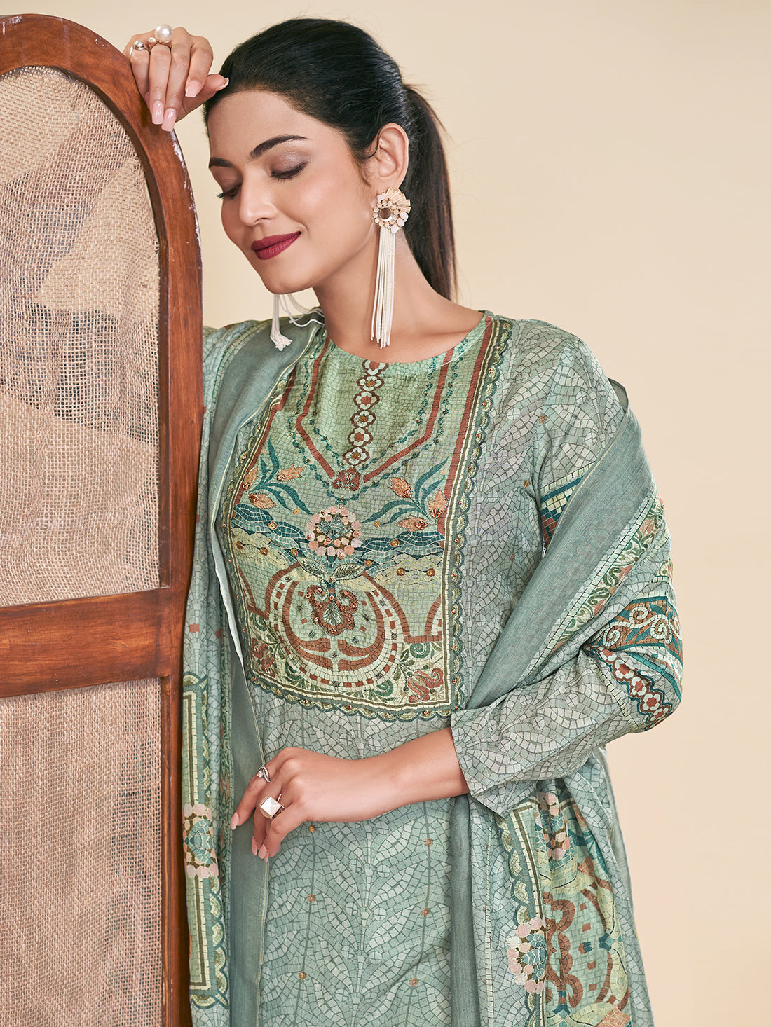 MOSAIC RAMA Pure Muslin Unstitched Set With Fancy Handwork
