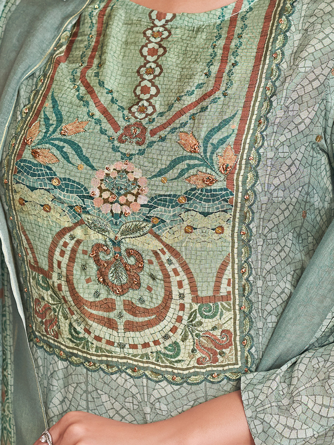 MOSAIC RAMA Pure Muslin Unstitched Set With Fancy Handwork