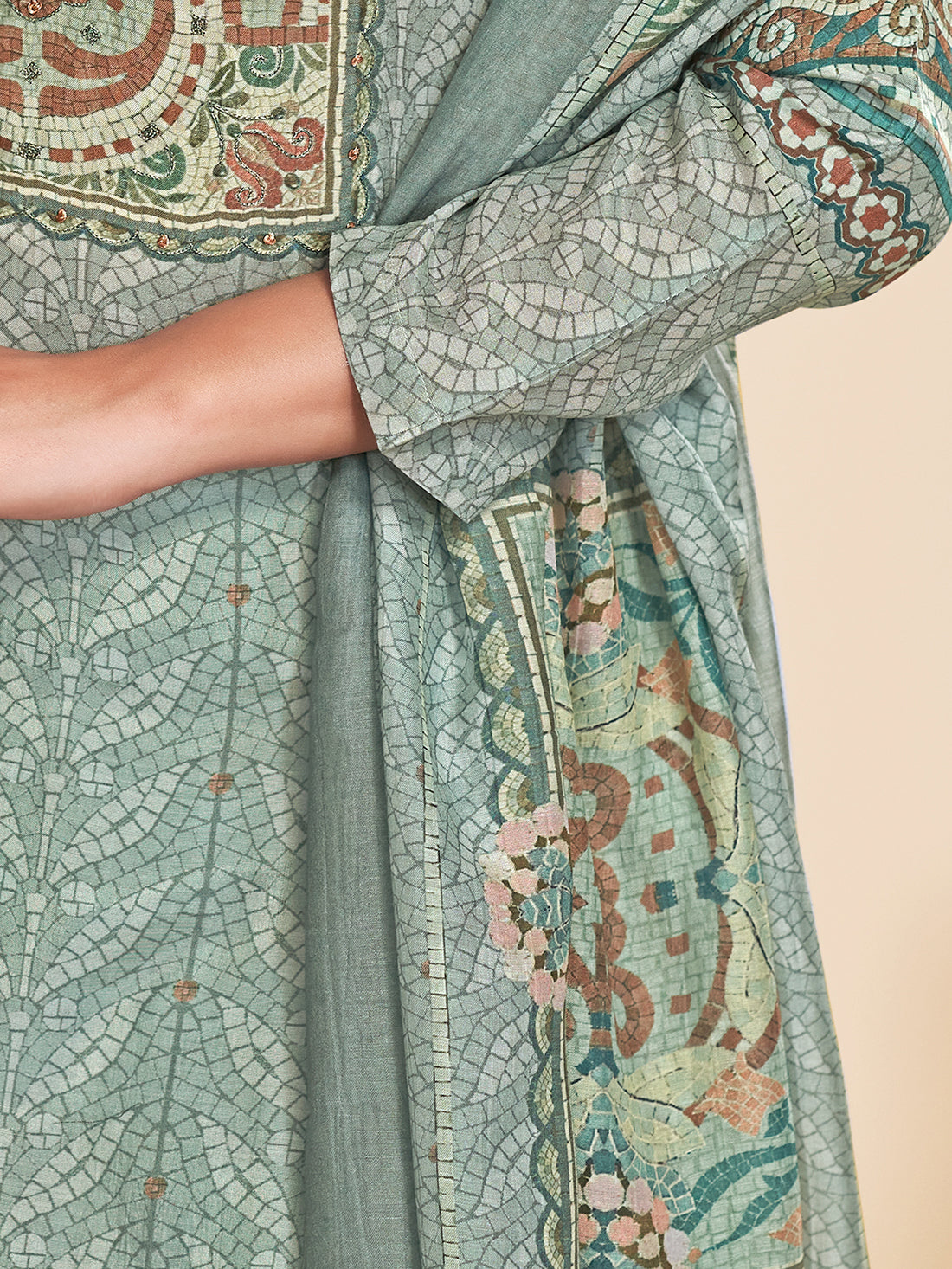 MOSAIC RAMA Pure Muslin Unstitched Set With Fancy Handwork