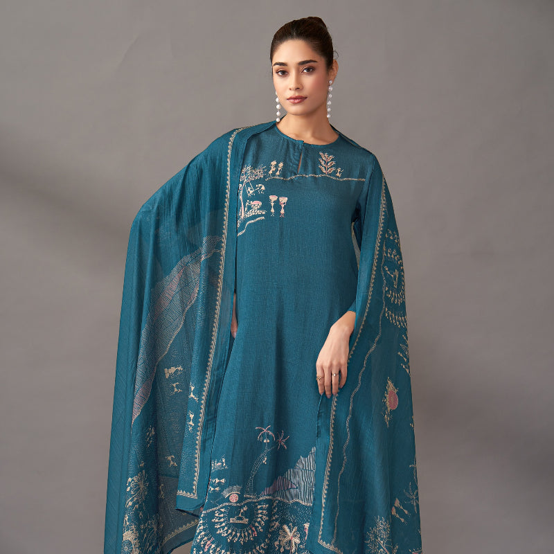 Habiba Elegance Pure Italian Satin Kurta Unstitched Set With Dupatta