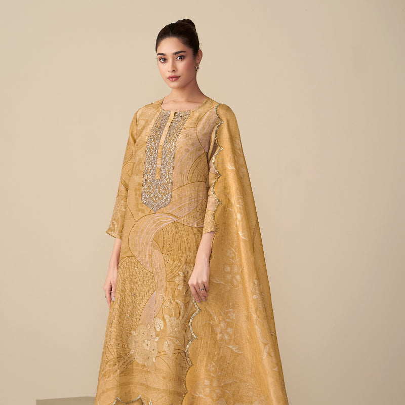 Ramya Luxe Simmer Tissue Kurta Unstitched Set with Dupatta