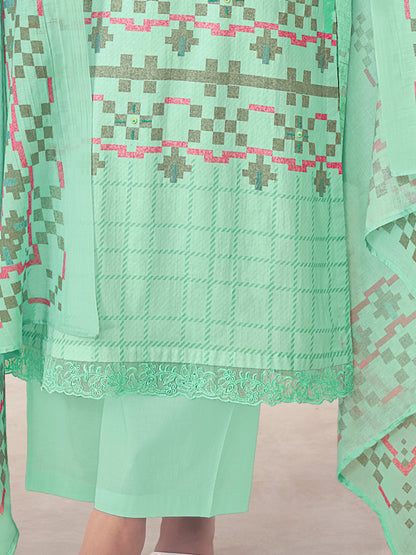 MAGIC STRIPE LIGHT TEAL Pure Cotton Unstitched Set with Exquisite Handwork & Elegant Embroidery