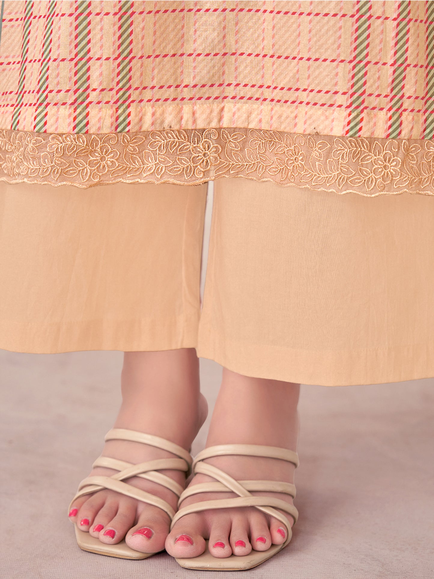 MAGIC STRIPE BEIGE Pure Cotton Suit Set with Exquisite Handwork & Elegant Embroidery