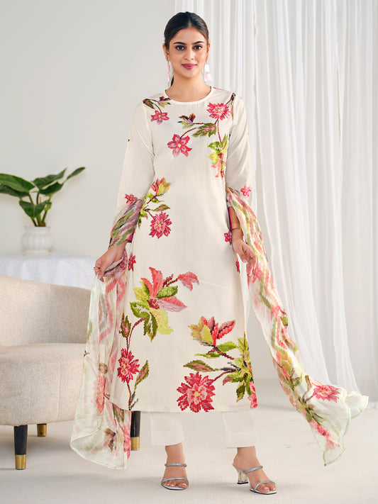 JANASHEEN WHITE Elegance Pure Cotton Suit Set