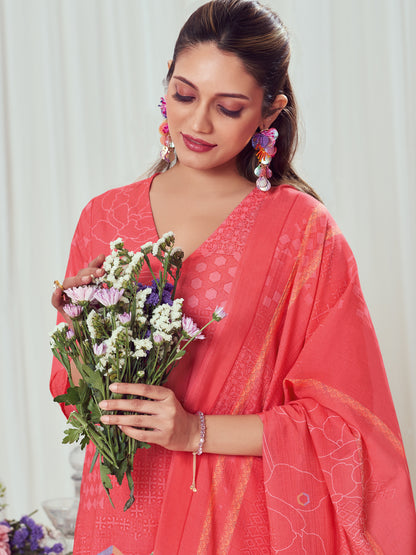 ZAREEN RED Pure Cotton Unstitched Set with Handwork Elegance