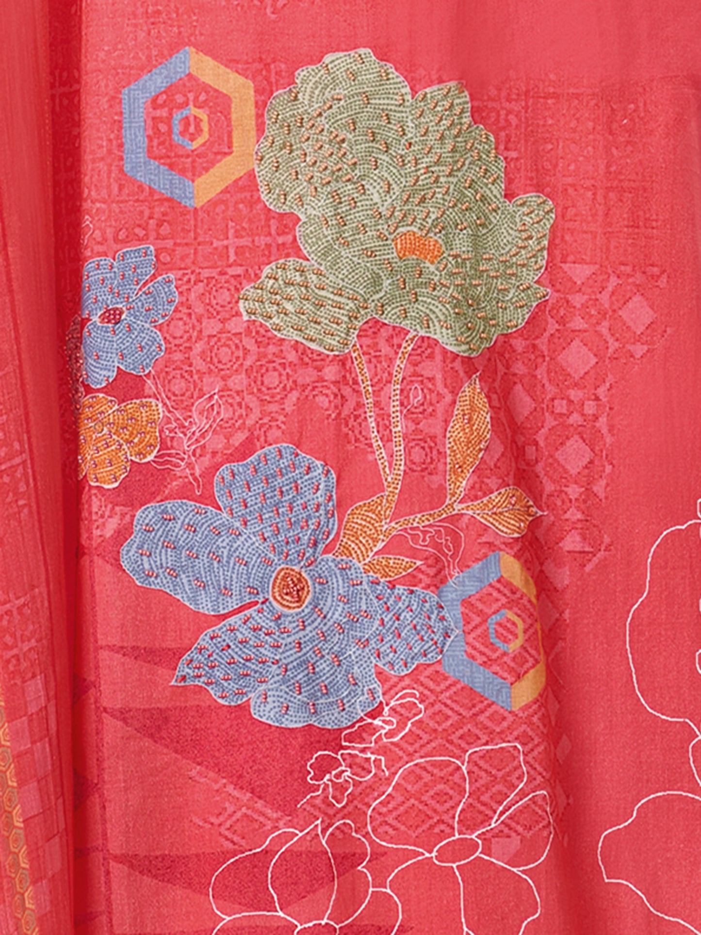 ZAREEN RED Pure Cotton Unstitched Set with Handwork Elegance