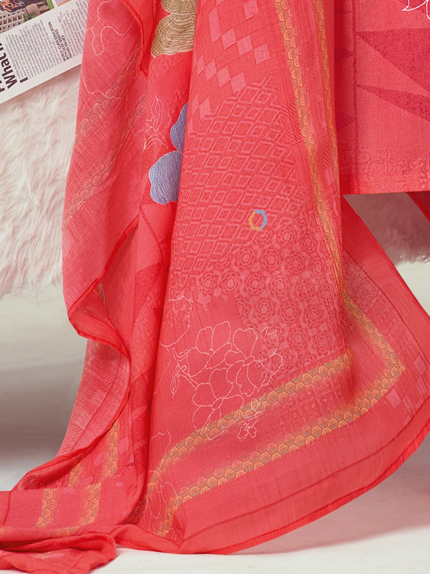 ZAREEN RED Pure Cotton Unstitched Set with Handwork Elegance