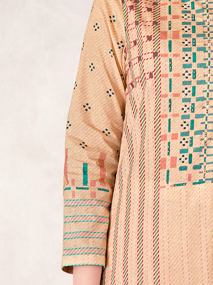 MAGIC STRIPE BEIGE Pure Cotton Suit Set with Exquisite Handwork & Elegant Embroidery