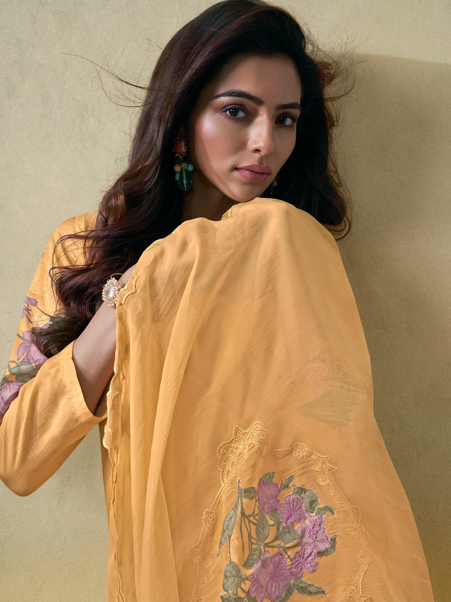 SUHANA Yellow Luxe Pure Muslin Suit Set with Exquisite Handwork