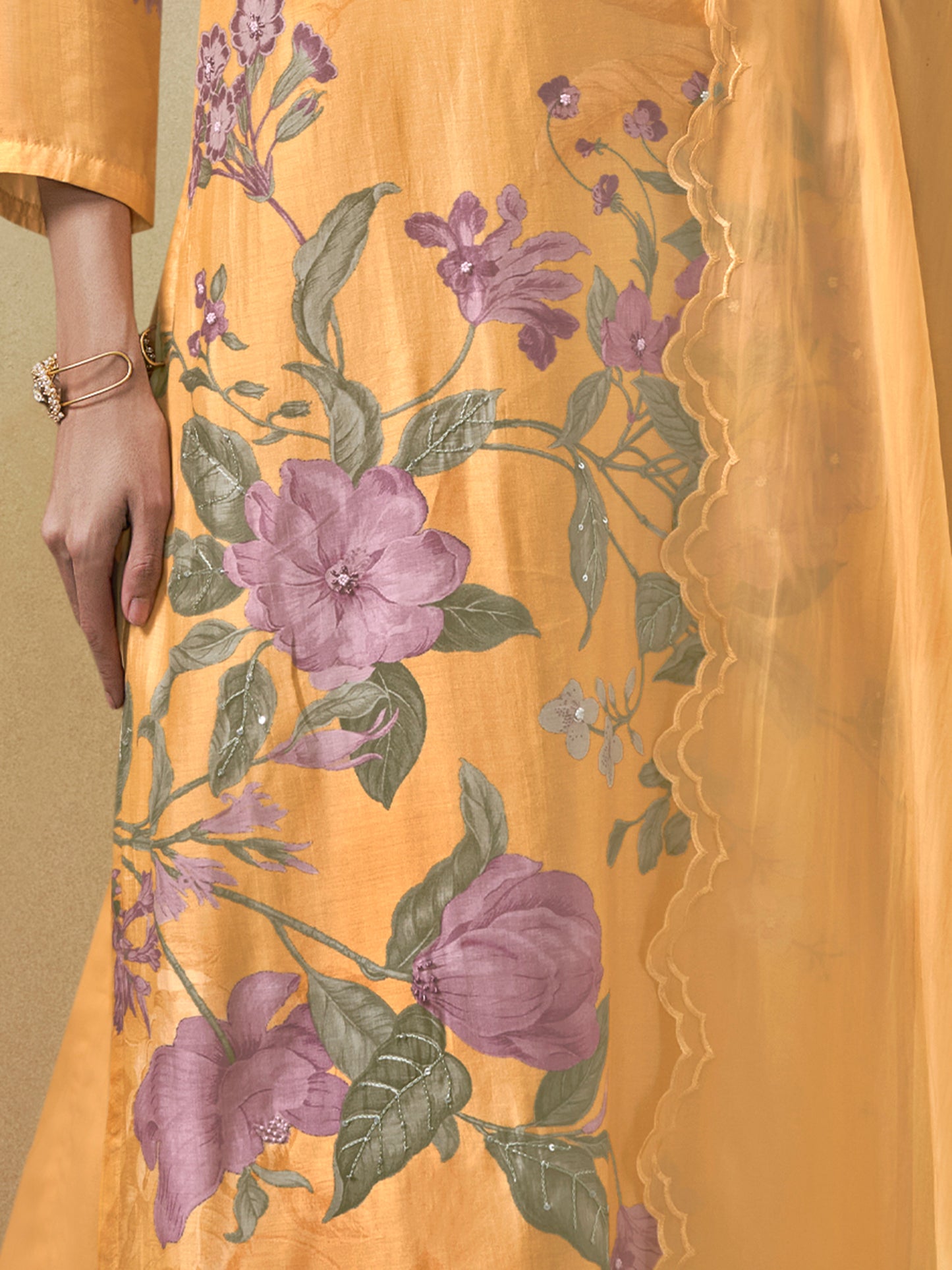 SUHANA Yellow Luxe Pure Muslin Suit Set with Exquisite Handwork
