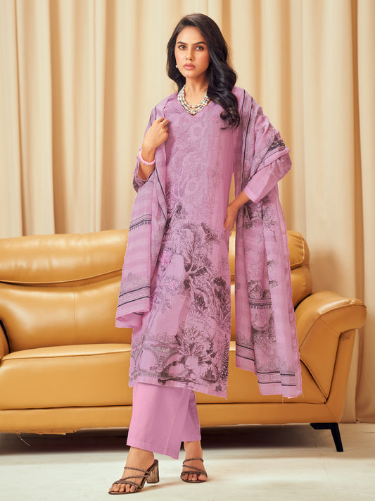 NISHIKA LILAC PINK Pure Linen Suit Set with Elegant Handwork & Embroidery