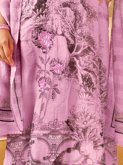 NISHIKA LILAC PINK Pure Linen Unstitched  Set with Elegant Handwork & Embroidery