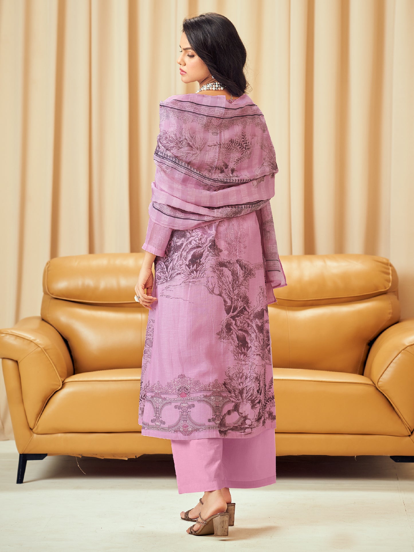 NISHIKA LILAC PINK Pure Linen Unstitched  Set with Elegant Handwork & Embroidery