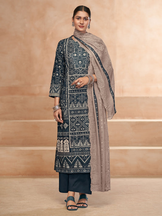 YASHLEEN BLACK Pure Cotton Unstitched Set with Elegant Handwork