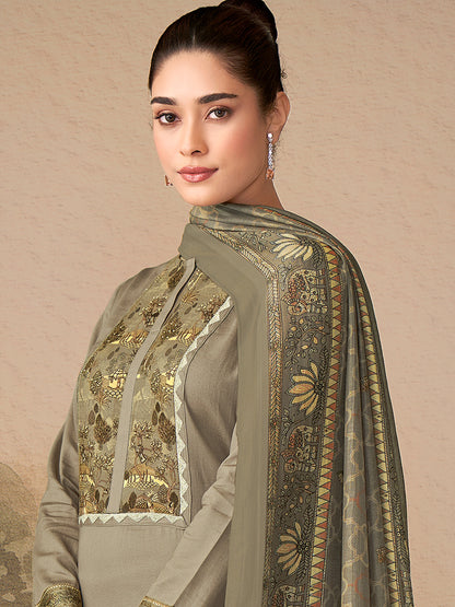 Kiyari Luxe Pure Cosmos Satin Kurta Unstitched Set with Dupatta