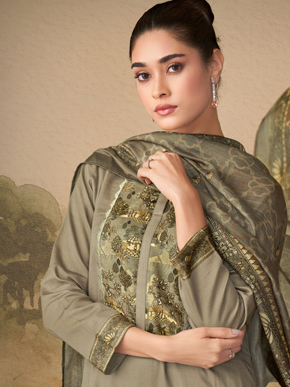 Kiyari Luxe Pure Cosmos Satin Kurta Unstitched Set with Dupatta