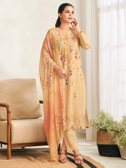 AVIGYA LIGHT MUSTARD Pure Cotton Suit Set with Fancy Handwork & Embroidery