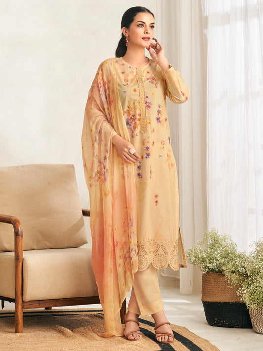 AVIGYA LIGHT MUSTARD Pure Cotton Suit Set with Fancy Handwork & Embroidery