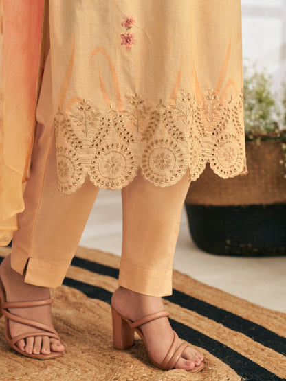 AVIGYA LIGHT MUSTARD Pure Cotton Suit Set with Fancy Handwork & Embroidery