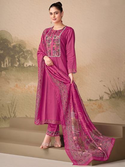Kiyari Grace Pure Cosmos Satin Kurta Unstitched Set with Dupatta