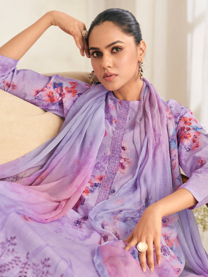 AVIGYA LILAC PURPLE Pure Cotton Suit Set with Fancy Handwork & Embroidery