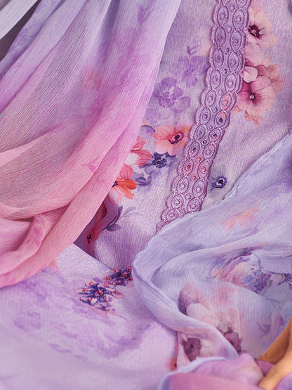 AVIGYA LILAC PURPLE Pure Cotton Suit Set with Fancy Handwork & Embroidery
