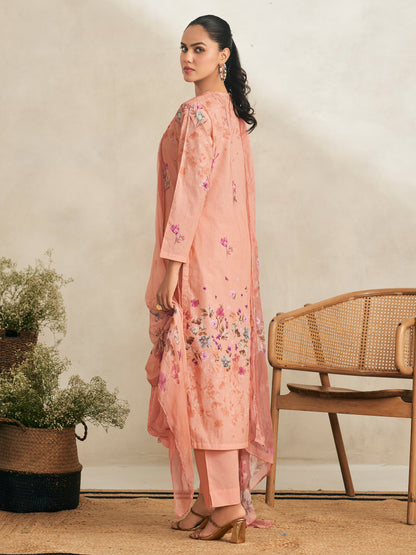 AVIGYA PEACH PINK Pure Cotton Unstitched Set with Fancy Handwork & Embroidery