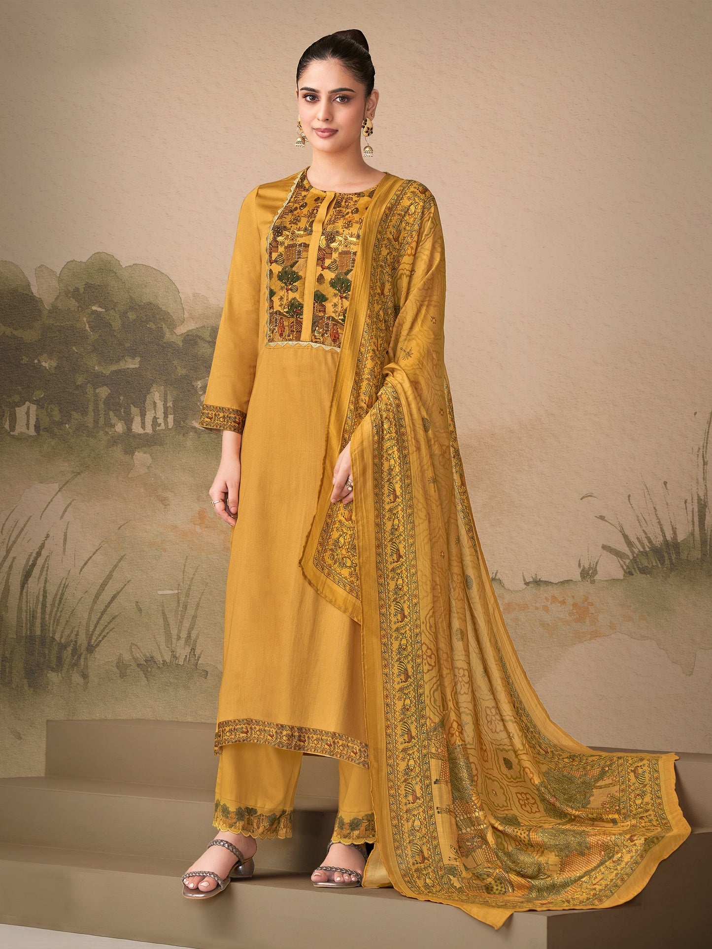 Kiyari Elan Pure Cosmos Satin Kurta Unstitched Set with Dupatta