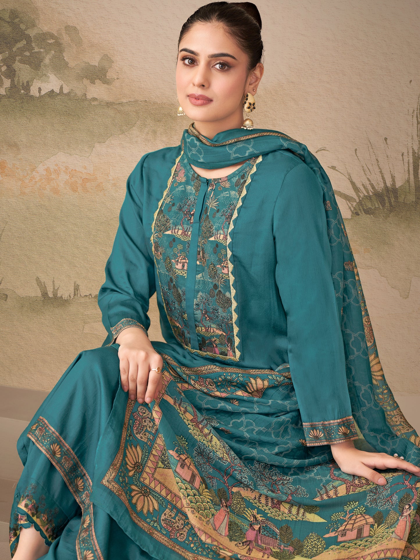 Kiyari Noore Pure Cosmos Satin Kurta Set with Dupatta