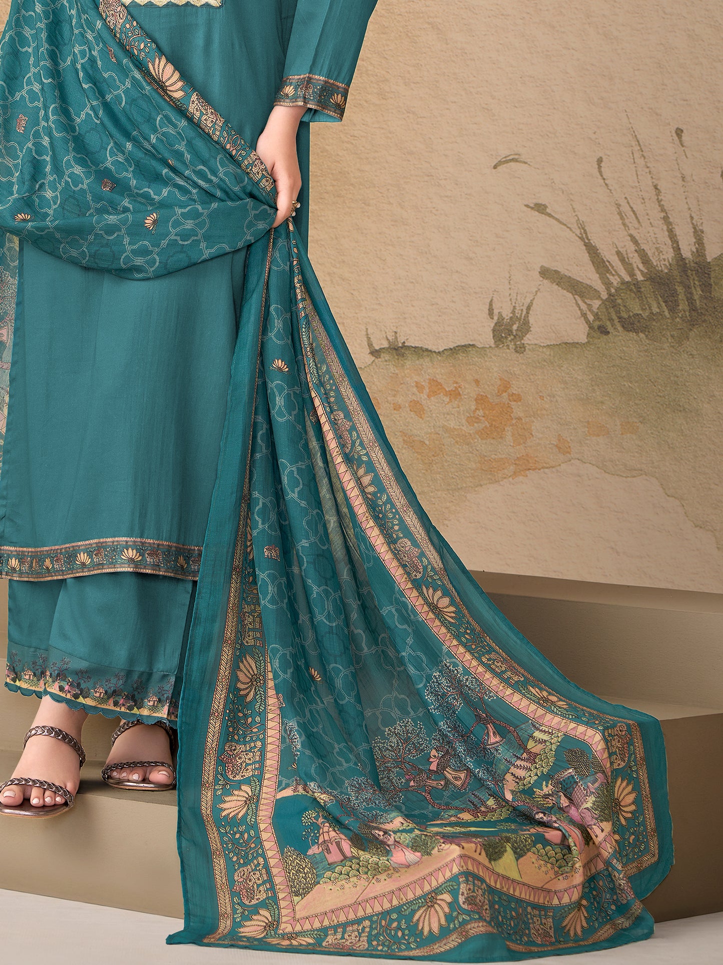 Kiyari Noore Pure Cosmos Satin Kurta Set with Dupatta