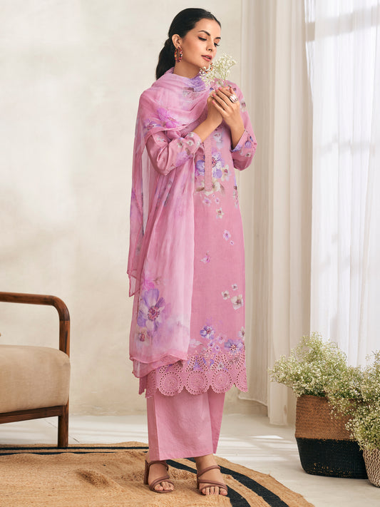 AVIGYA LILACPINK Pure Cotton Suit Set with Fancy Handwork & Embroidery