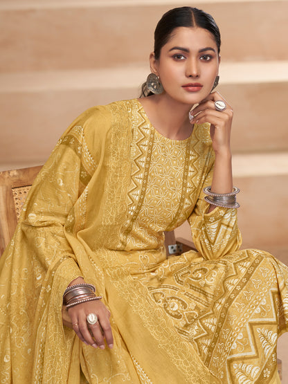 YASHLEEN YELLOW Pure Cotton Unstitched Set with Elegant Handwork