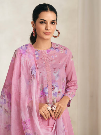 AVIGYA LILACPINK Pure Cotton Suit Set with Fancy Handwork & Embroidery
