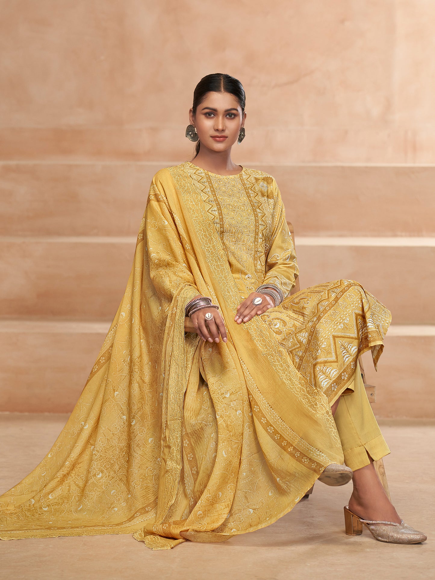 YASHLEEN YELLOW Pure Cotton Unstitched Set with Elegant Handwork