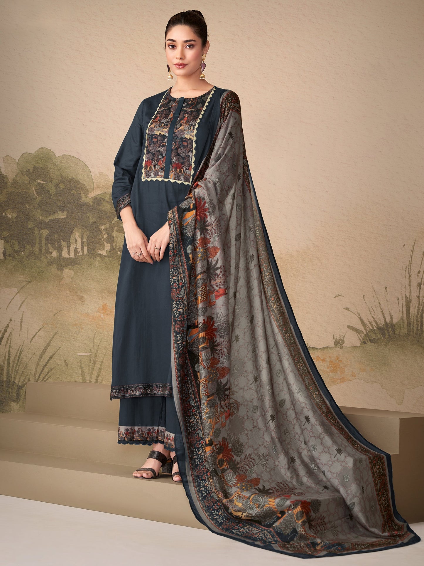 Kiyari Elan Pure Cosmos Satin Kurta Unstitched Set with Dupatta