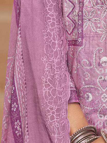 YASHLEEN LILAC Pure Cotton Unstitched Set with Elegant Handwork