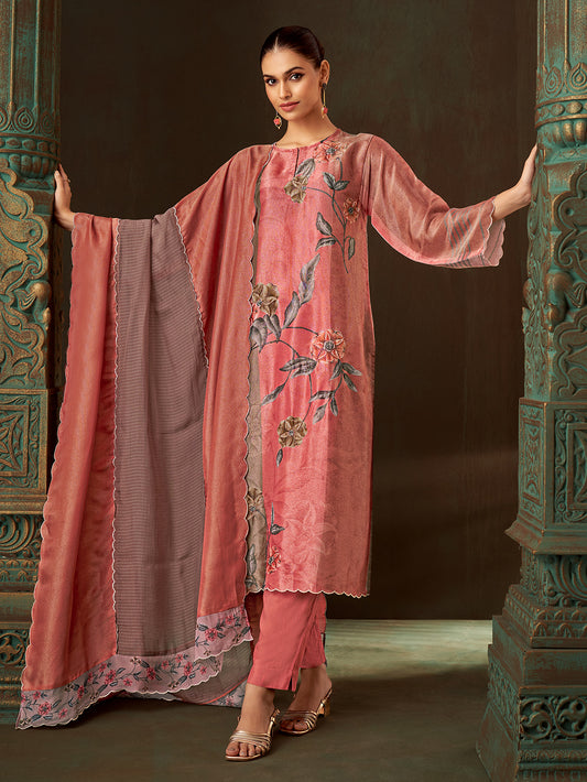 HUSHN Metallic Maron - Simmer  Suit Set With  Handwork & Embroidery