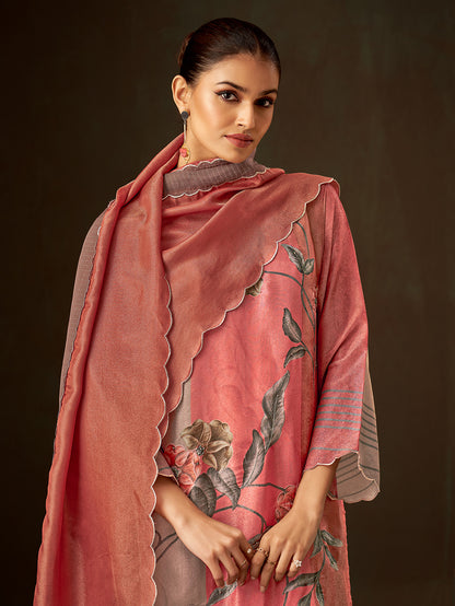 HUSHN Metallic Maron - Simmer  Suit Set With  Handwork & Embroidery