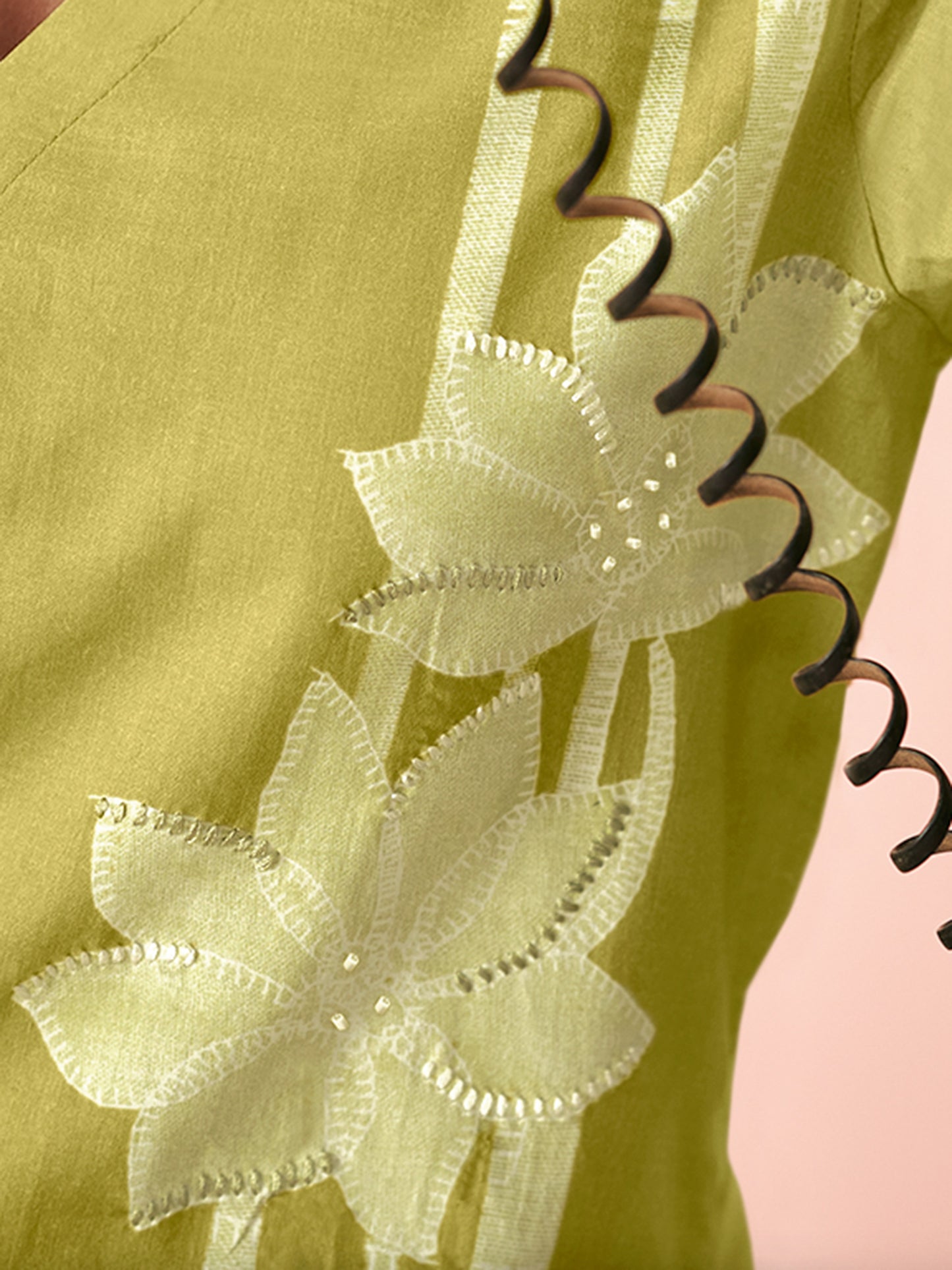 BAHAR GREEN Pure Cotton Unstitched Set with Handwork Elegance