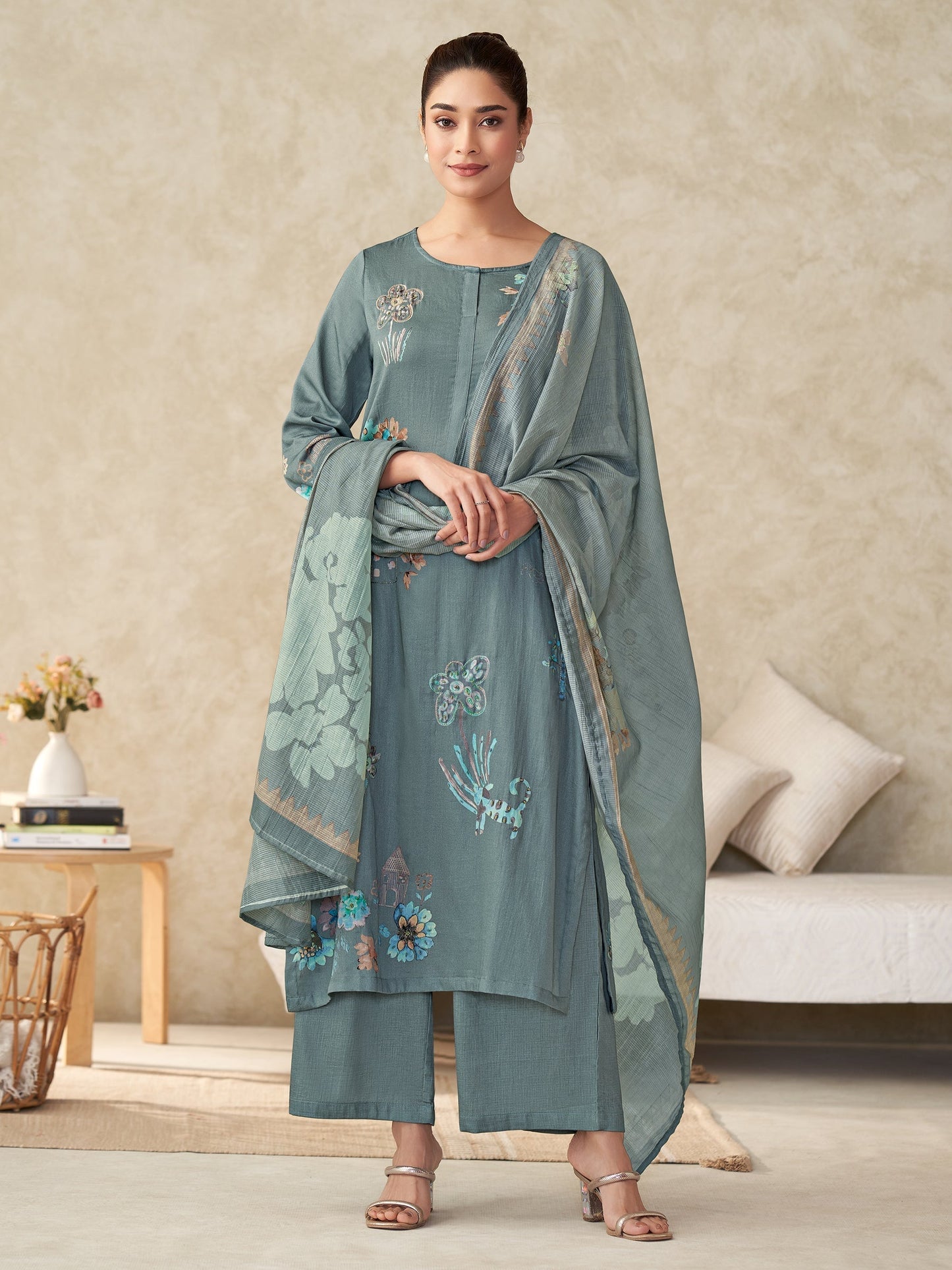 Suhani Luxe Pure Italian Satin Kurta Unstitched Set with Dupatta