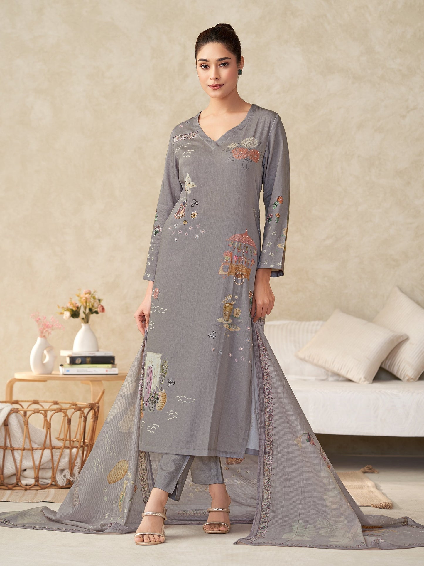 Suhani Royal Pure Italian Satin Kurta Unstitched Set with Dupatta