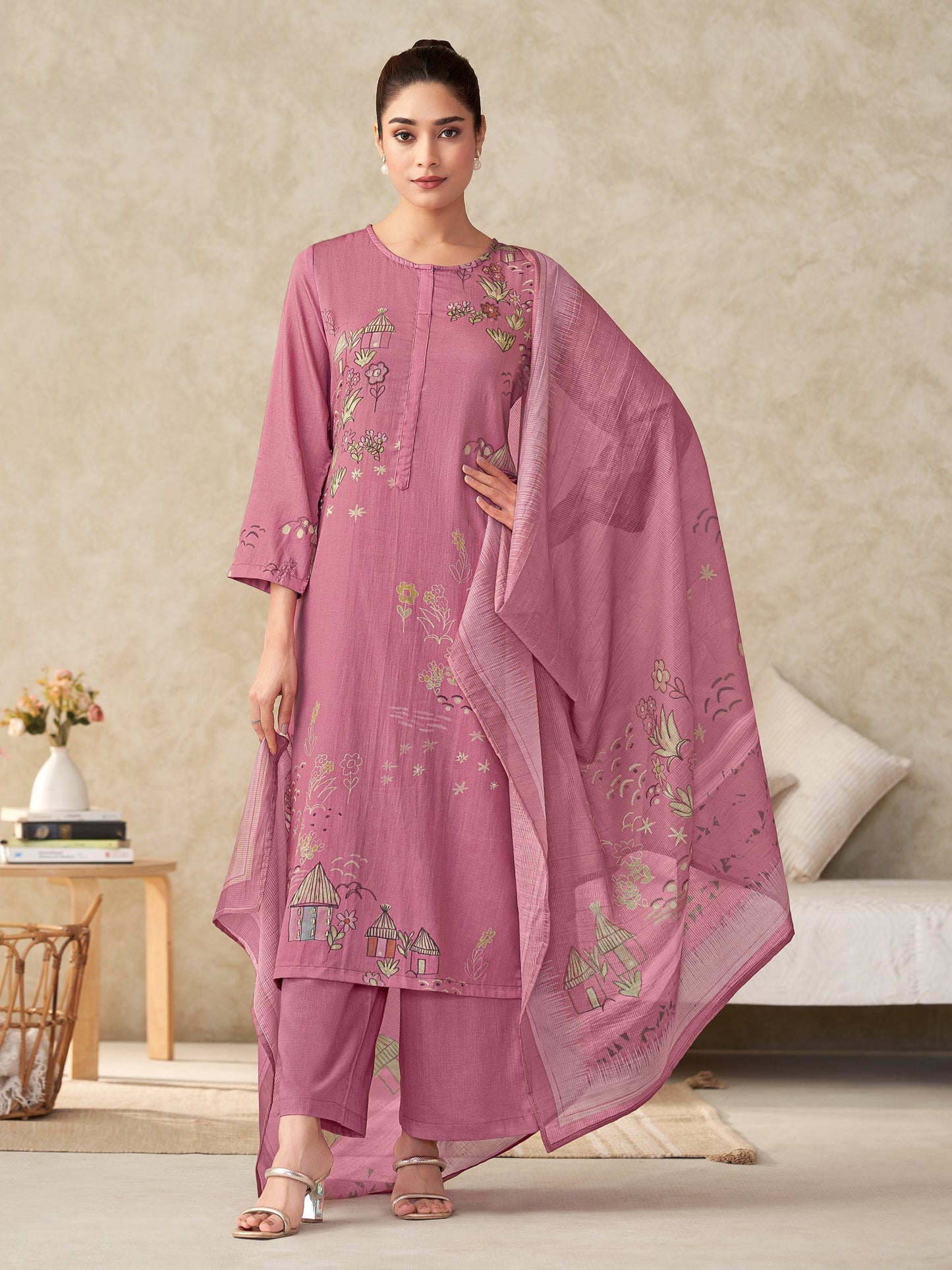 Suhani Majestic Pure Italian Satin Kurta Unstitched Set with Dupatta