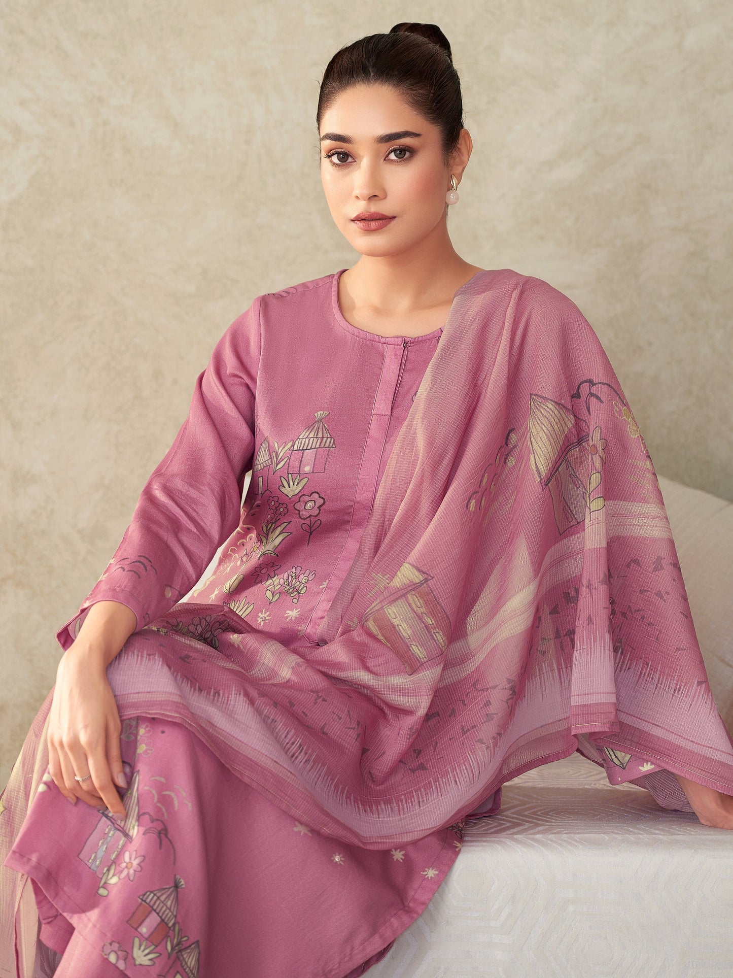 Suhani Royal Pure Italian Satin Kurta Unstitched Set with Dupatta