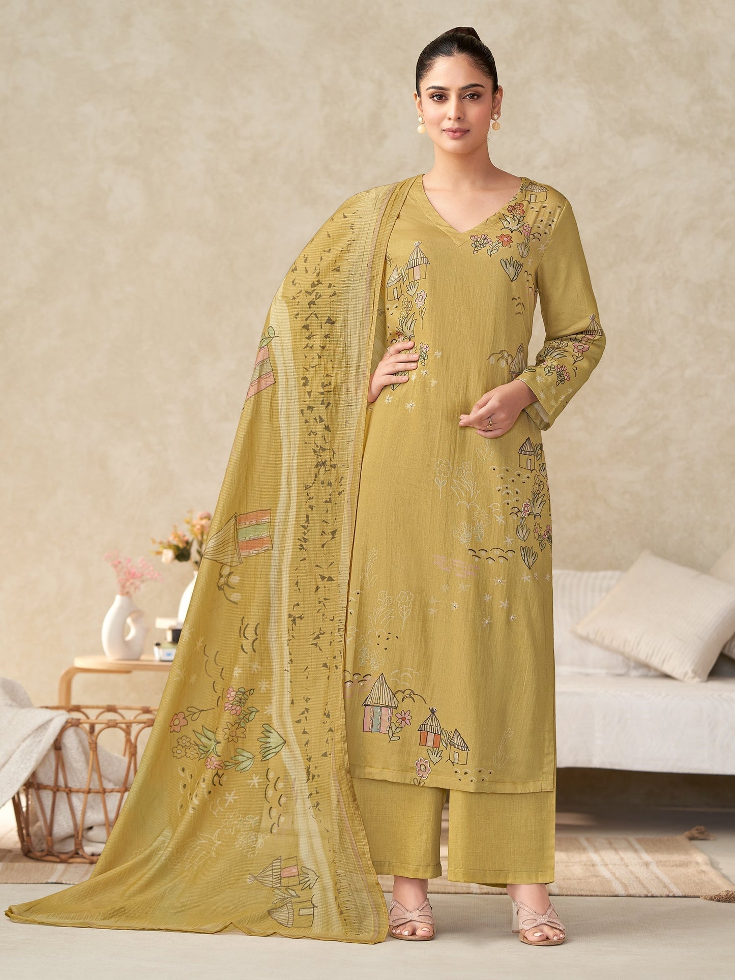 Suhani Majestic Pure Italian Satin Kurta Unstitched Set with Dupatta