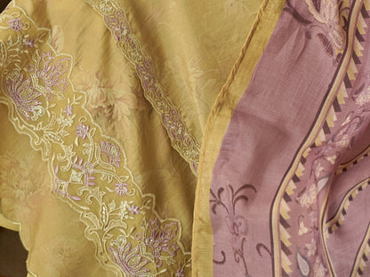 AAYAT Mustard - Russian Unstitched Set With Fancy Handwork & Embroidery